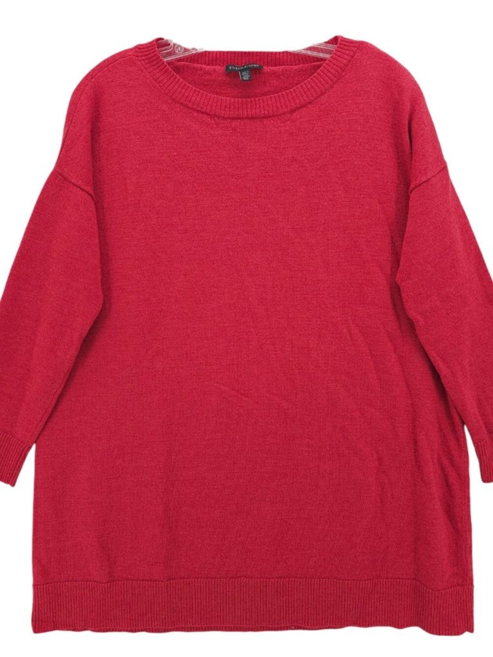 EILEEN FISHER Red 100% Merino Wool Sweater Dropped Shoulder Size SMALL